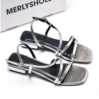Giày Sandal Nữ Dây Mảnh Đế Thấp 2cm Merly 1590, Xăng Đan Big Size 35-43, Dép Sandal Gam Màu Lạ Bạc/Nâu/Đen/Xanh Jean