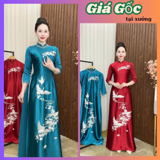 ( Mẫu Mới Hạc Trắng ) Áo Dài Làm Sui Làm Mẹ cô dâu chú rể chất Valentino  cao cấp thêu lắc tay và đính đá sáng