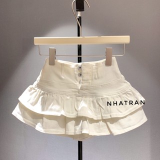 Chân váy jean nữ phom ngắn xòe 3 núc chất jean co dãn có lót quần bảo hộ xinh xiu nhatran MS0058