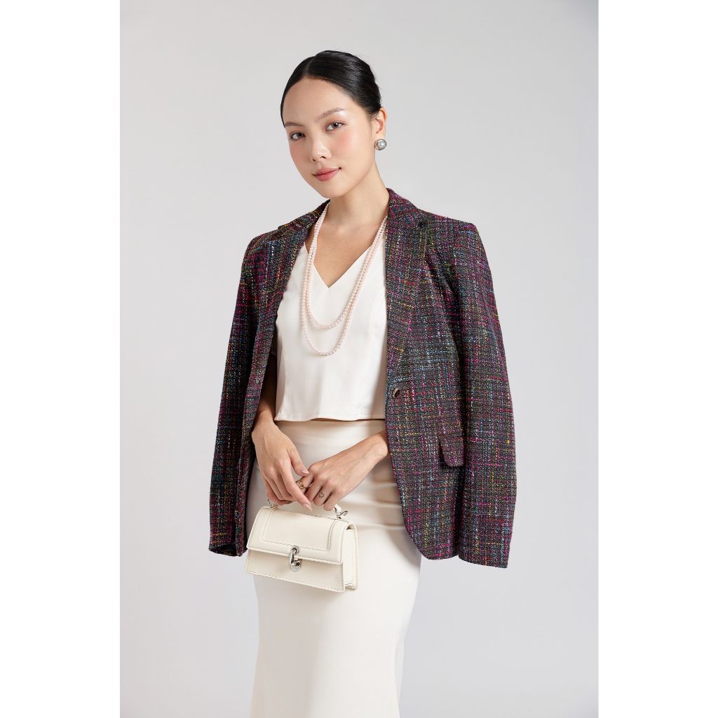 Áo blazer nữ áo vest nữ dáng dài 1 nút 2 lớp Joy Blazer Khàn Blazer sắc màu tay dài sợ bố dài phong 