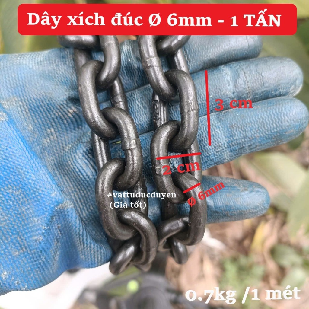 Dây xích đúc tải cao Ø 6mm - 1 TẤN ( Giá/ 1 mét)