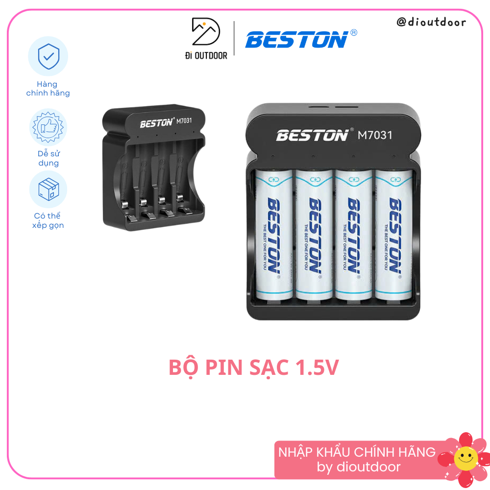 Bộ Pin Sạc 1.5V Beston M7031 4 khe + 4 Pin 1.5V Dùng Cho Mic Không Dây, Điều Khiển, Đồ Chơi