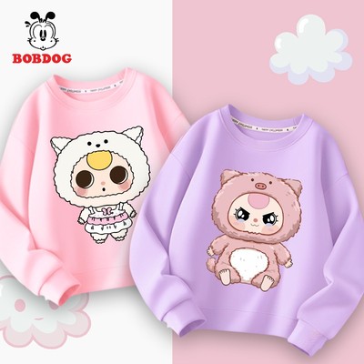 Áo sweater cho bé gái BOBDOG áo dài tay da cá cotton mềm mịn in hình baby three ngộ nghĩnh cho bé