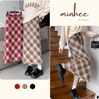 Chân váy dạ kẻ Minhee chân váy dạ caro dáng dài cạp khóa xẻ tà T010