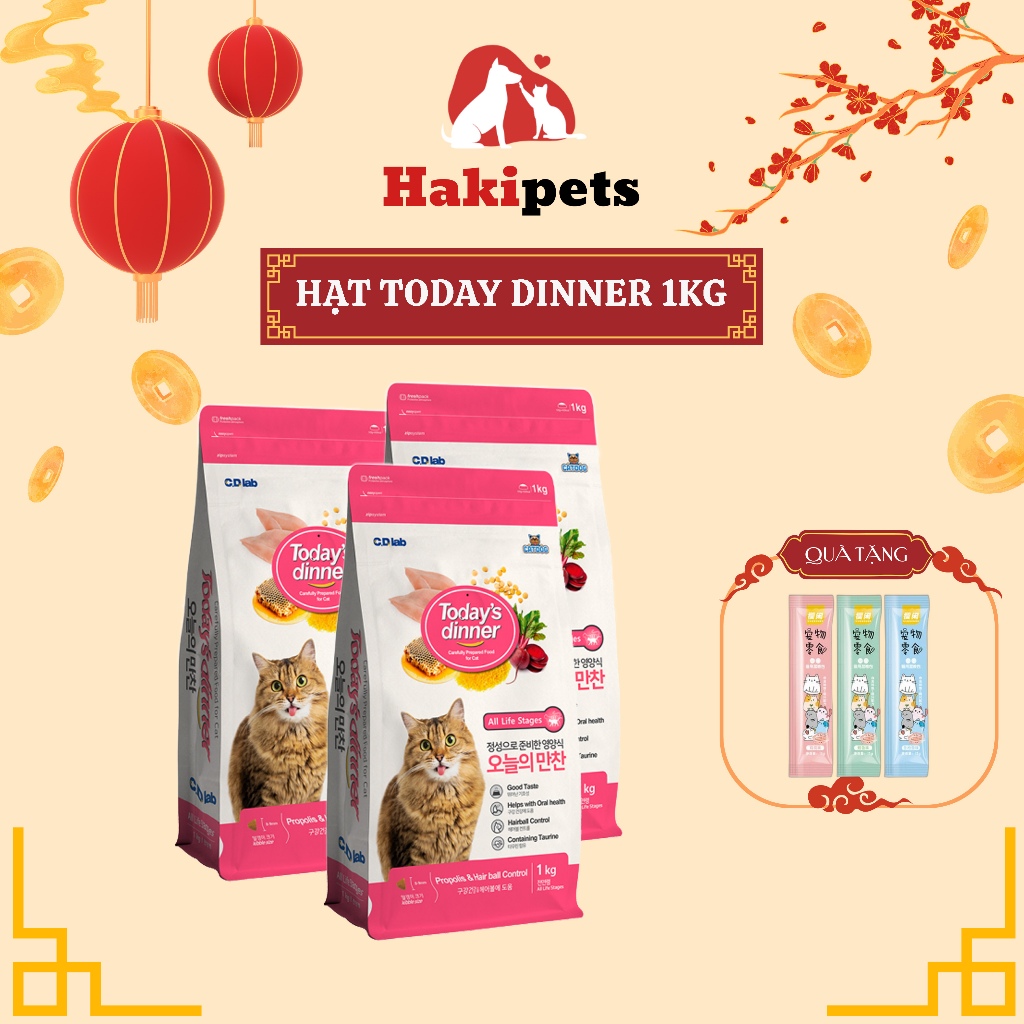 Thức ăn cho mèo, thức ăn hạt cho mèo Today's Dinner túi 1kg