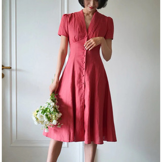 ĐẦM LINEN CAO CẤP DÁNG CỔ ĐIỂN THANH THOÁT