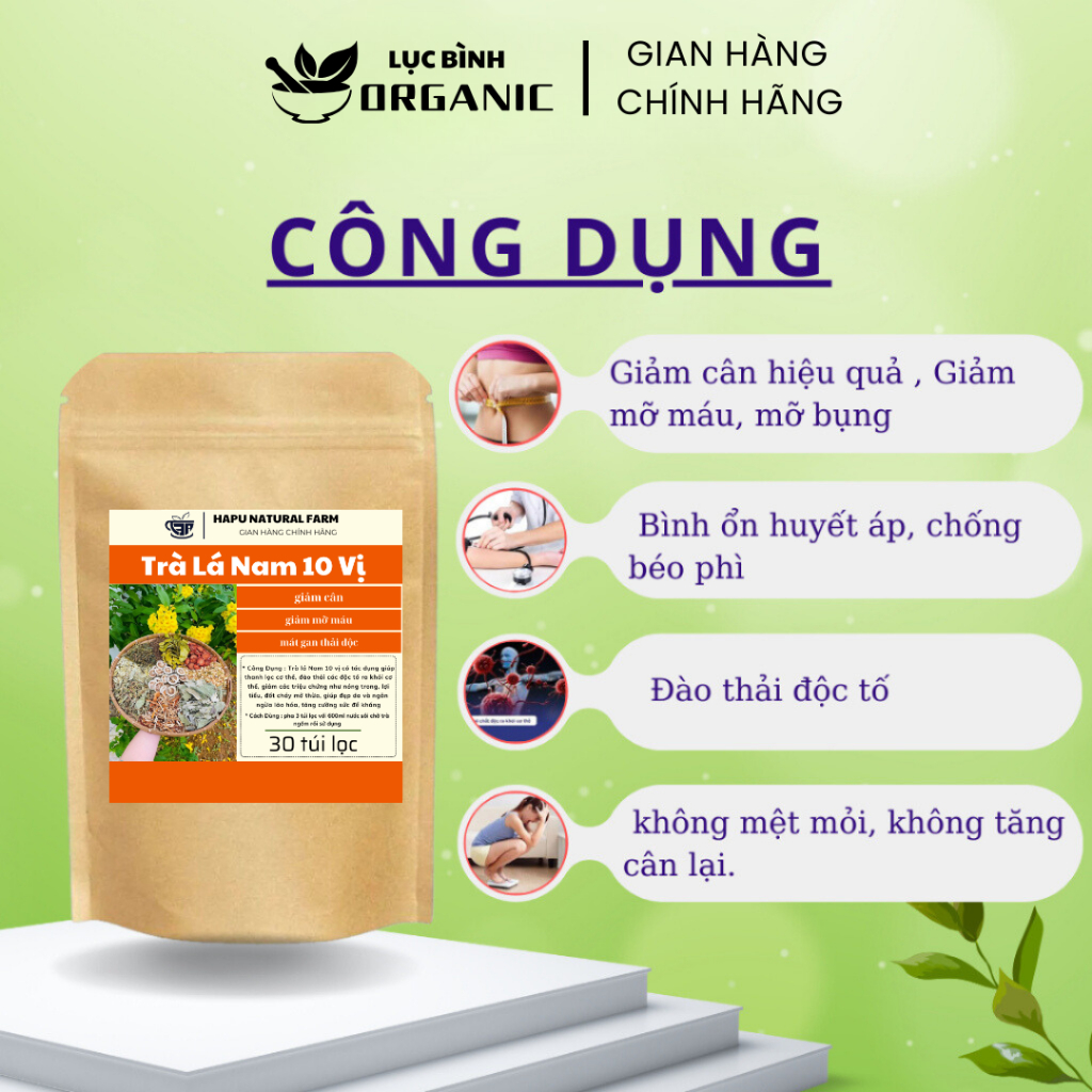 Trà lá nam 10 vị giảm cân hiệu quả, giảm cân cấp tốc, xẹp bụng, giảm mỡ bụng, thải độc ruột mát gan, thải độc gan