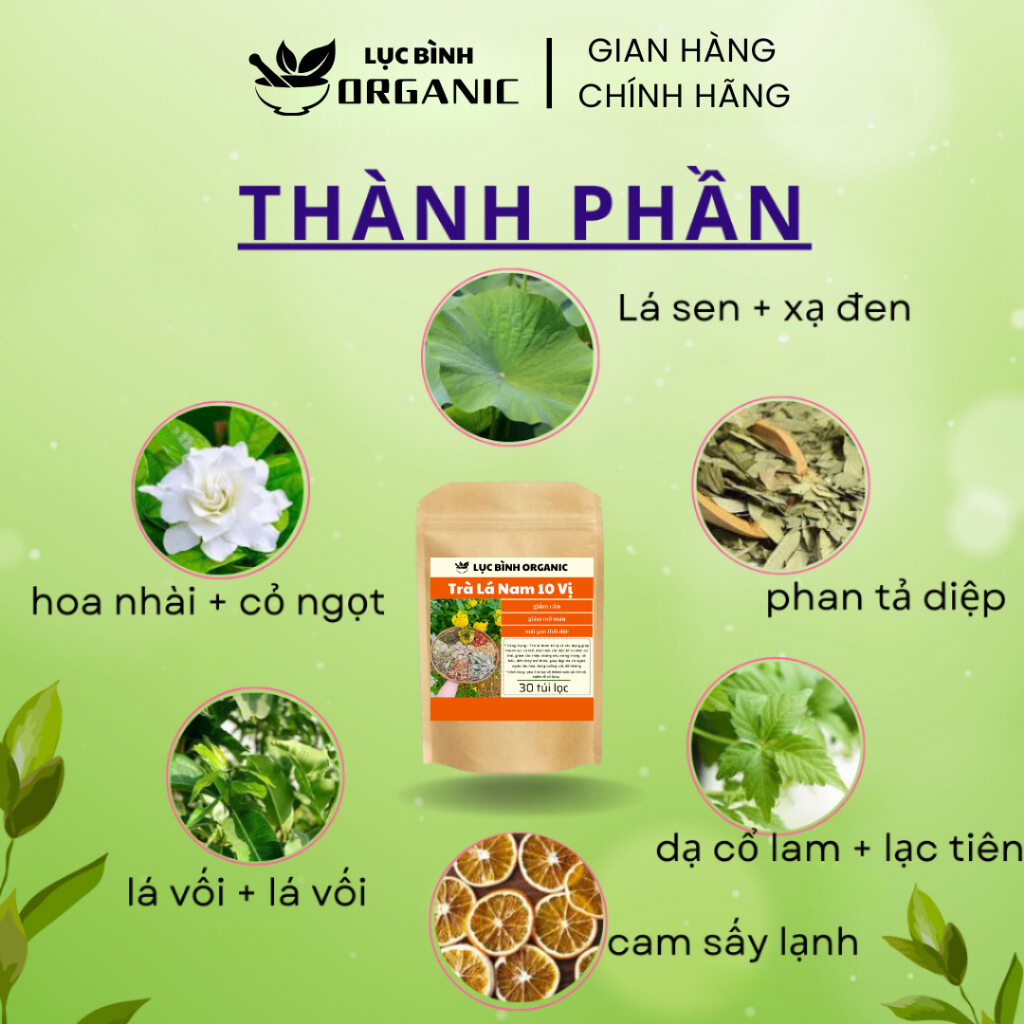Trà lá nam 10 vị giảm cân hiệu quả, giảm cân cấp tốc, xẹp bụng, giảm mỡ bụng, thải độc ruột mát gan, thải độc gan