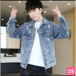 [form body] Áo khoác jean nam form body suông xanh rách 5030 cực đẹp - style PM chuẩn dáng size 40-75kg BB Jeans