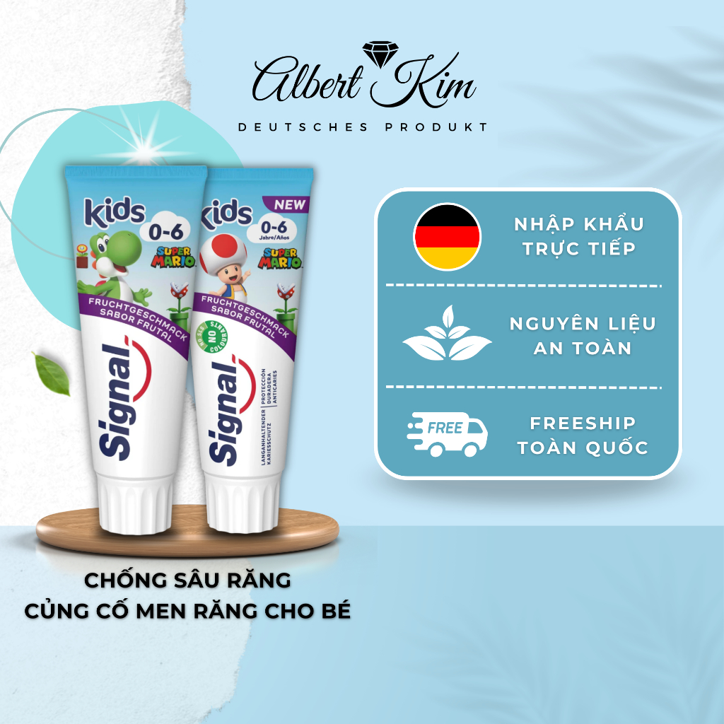 [ Hàng Đức ] Kem Đánh Răng Signal trẻ em Signal nuốt được, tuýp 75ml, cho bé 0-6 tuổi, chống sâu răn