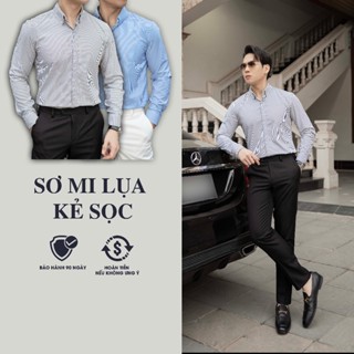 Sơ Mi Nam Ezmen Kẻ Ghim Cổ FULL Kẻ, Chất Lụa Mềm Mại Chống Nhăn, Trẻ Trung Dễ Mix Đồ