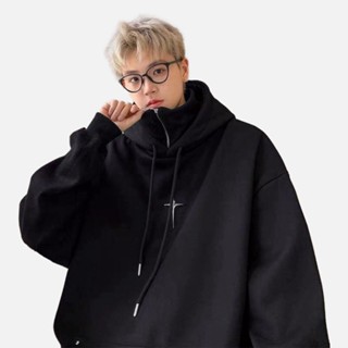 U1- Áo hoodie nam nữ cổ cao dáng rộng phối khóa kéo thời trang kiểu Ninja, áo nỉ hoodie Retro Mỹ, áo khoác hoodie