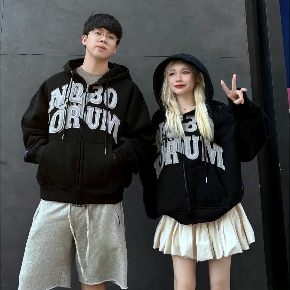U1- ÁO Hoodie Zip Form Boxy NQ30 FORUM Thêu Đắp Vải, Áo Khoác Nỉ Hoodie Form Rộng Nam Nữ Unisex 2024