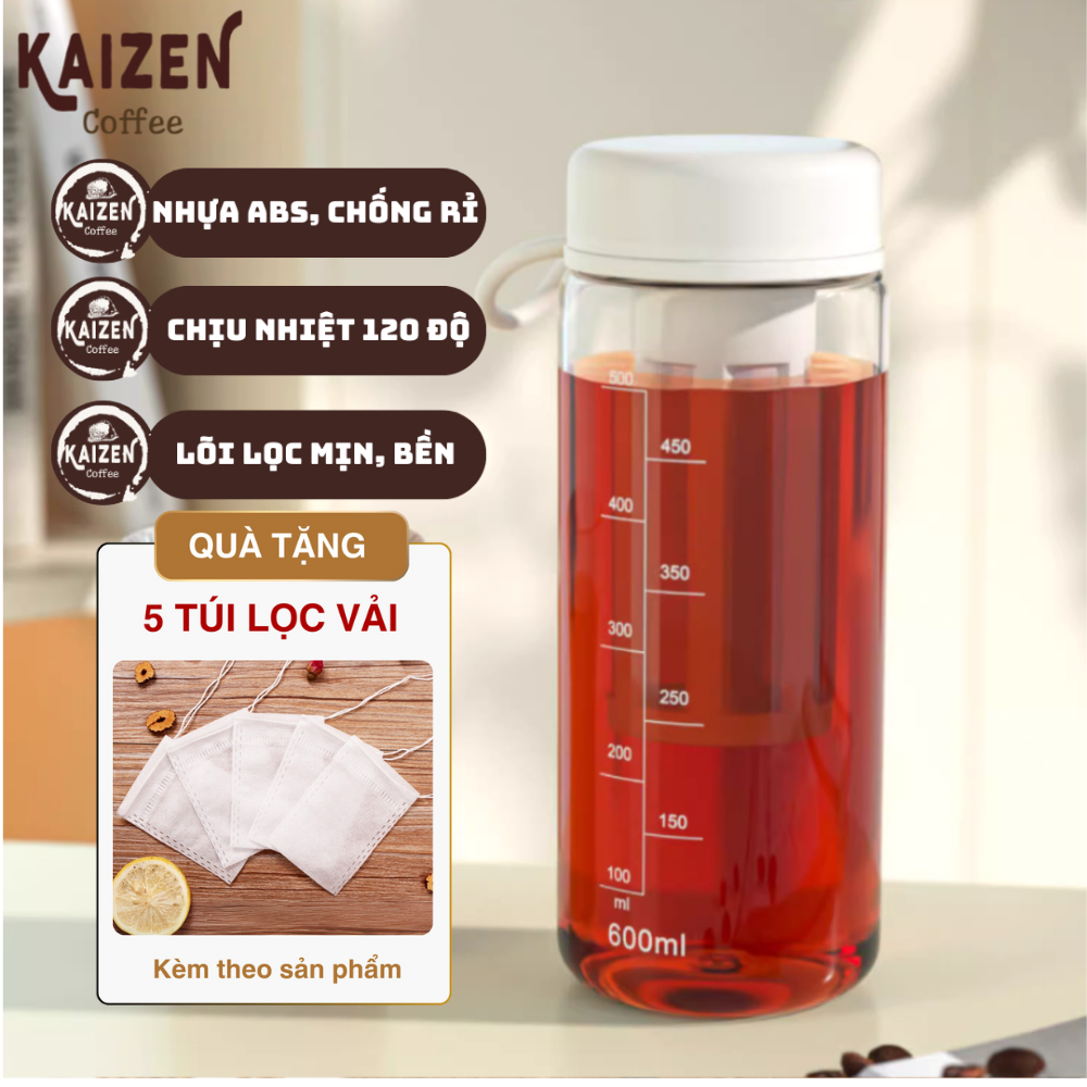 Bình cà phê Cold Brew 600ml mang đi, pha cafe trà trái cây, lõi lọc mịn, nhựa cao cấp