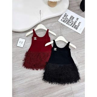 Váy bé gái , Váy body 2 dây tùng váy lông kèm tag hottrend cho bé gái