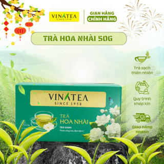 Trà Nhài khối lượng 50g, trà túi lọc hộp 25 túi ướp nhài tự nhiên vị thanh mát dịu ngọt, trà Vinatea