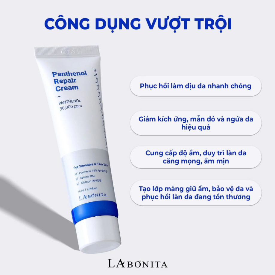 Ảnh 8 của Kem dưỡng ẩm LABONITA B5 PANTHENOL, HYALURONIC ACID HA cream phục hồi cấp ẩm da