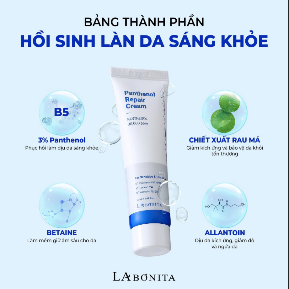 Ảnh 7 của Kem dưỡng ẩm LABONITA B5 PANTHENOL, HYALURONIC ACID HA cream phục hồi cấp ẩm da