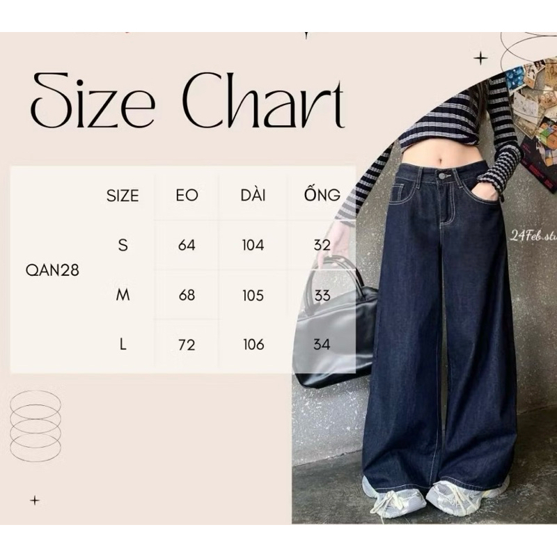 Quần Jean  Ống  Rộng Nữ ,  quần jeans trơn màu xanh đậm phối chỉ nổi cạp cao hack dáng | BigBuy360 - bigbuy360.vn