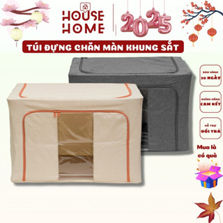 Túi vải đựng quần áo chăn màn khung sắt, Thùng hộp vải đựng chăn có khoá kéo bền đẹp có thể gấp gọn - HousetoHome