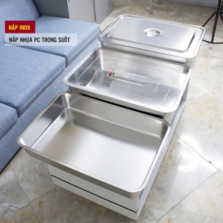  Khay inox 304 40 x 60 cao 10 15 20cm có nắp inox nắp nhựa PC 