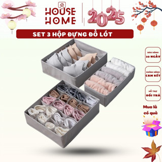 Set 3 hộp vải đựng đồ lót chia ngăn đựng tất vớ, giỏ vải đựng tất vớ, gấp gọn tiện lợi, dễ dàng phân loại - HousetoHome