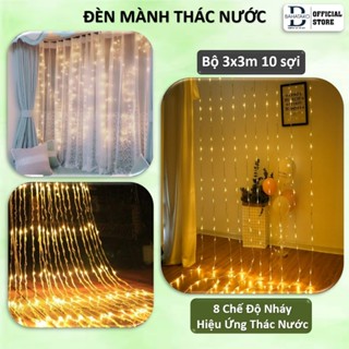  Đèn LED trang trí mành rèm thác mưa chống nước ngoài trời 3x2m 3x3m 10 sợi trắng vàng nhiều màu 