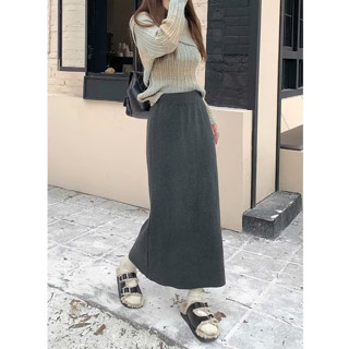  Chân váy chữ A Nữ dáng dài cạp cao chất vải len tăm lông thỏ co dãn thoải mái có xẻ sau suông đi học đi chơi - TOTOSA 