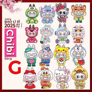 Lì xi chipi 2025, Combo 100 Bao Lì Xì Trộn Nhiều Hình Kuromi, Labubu Phản Qoang Mẫu Mới..