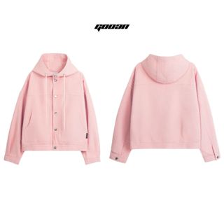 Áo Khoác Kaki Jolly Nữ Gooan - Chất Liệu Cotton 100%, Form Boxy, Phong Cách Hàn Quốc, Có Mũ, Hồng pastel, Xám, Be, Đen