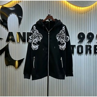 Áo Khoác Nỉ Philip Plane Họa Tiết In Hổ Trắng 2 Bên Vai Chất Nỉ Bông Dày, Mũ Gắn Logo Sắt Hàng Hottrend Nam Nữ Boy Phố