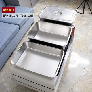  Khay inox 304 50 x 35 cao 7 10 15 20cm có nắp đậy 