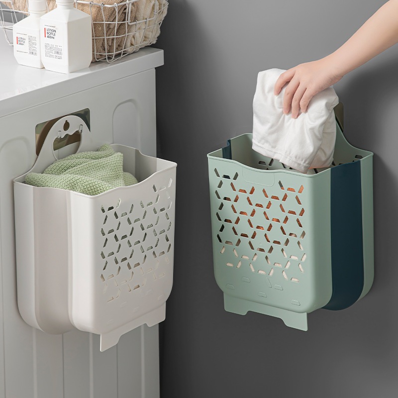 Giỏ đựng quần áo treo tường nhà tắm gấp gọn thông minh chất liệu nhựa PP&TPE kèm miếng dán chắc chắn | BigBuy360 - bigbuy360.vn