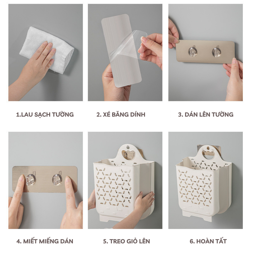 Giỏ đựng quần áo treo tường nhà tắm gấp gọn thông minh chất liệu nhựa PP&TPE kèm miếng dán chắc chắn | BigBuy360 - bigbuy360.vn