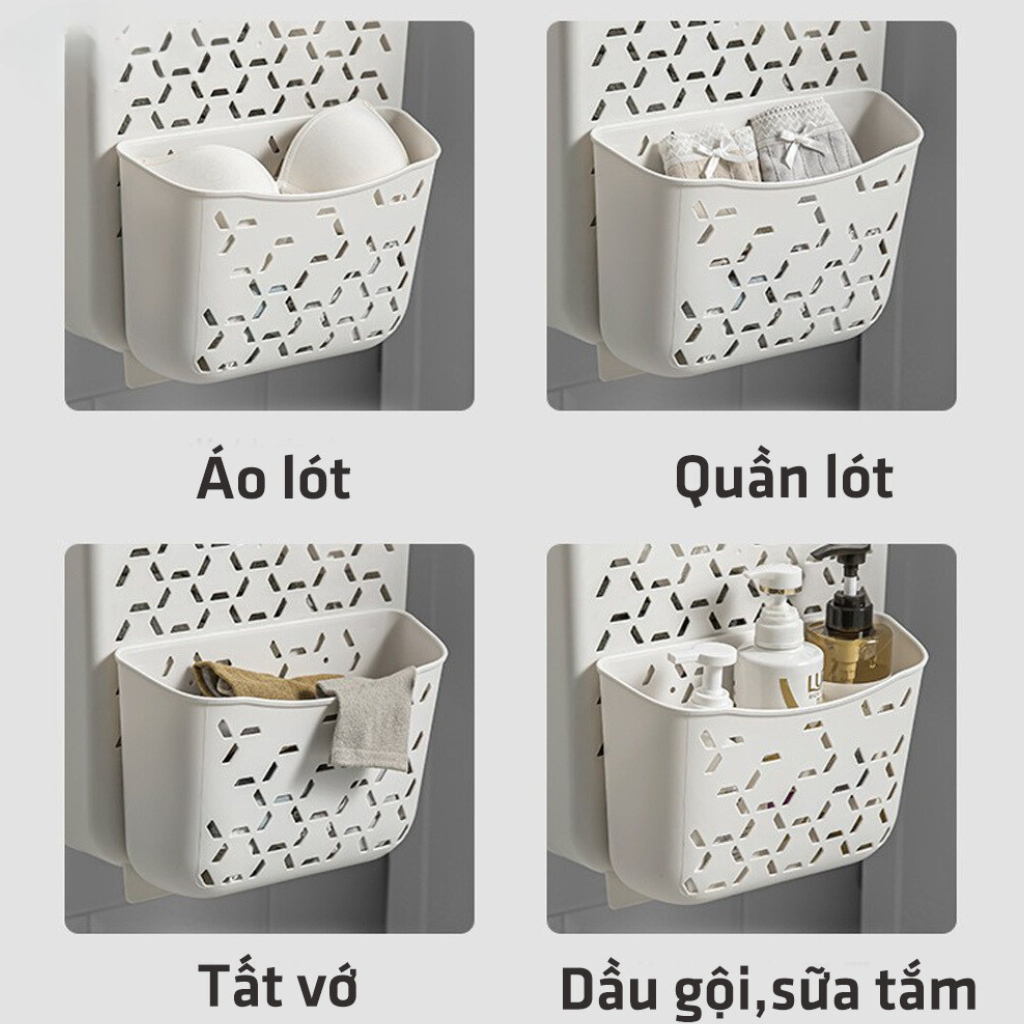 Giỏ đựng quần áo treo tường nhà tắm gấp gọn thông minh chất liệu nhựa PP&TPE kèm miếng dán chắc chắn | BigBuy360 - bigbuy360.vn