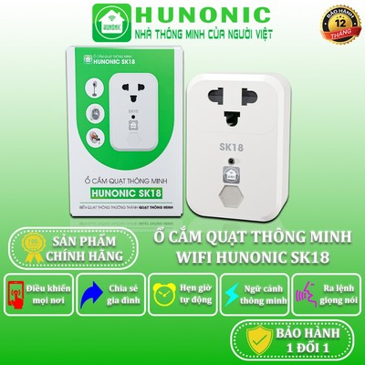 Ổ Cắm Wifi Quạt Thông Minh Hunonic SK18, Điều Khiển Quạt Từ Xa Qua Điện Thoại