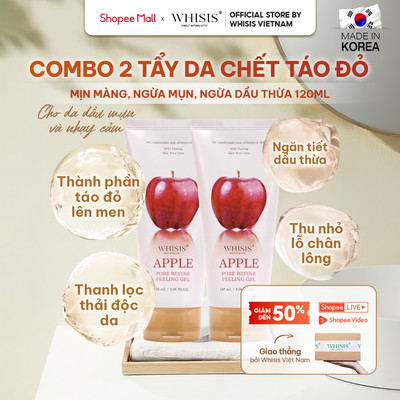 Combo 2 Tẩy Da Chết Mặt Dạng Gel WHISIS Apple Pore Refine Peeling Gel Thu Nhỏ Lỗ Chân Lông Chiết Xuất Táo Đỏ Lên Men