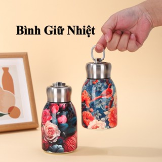  Bình Giữ Nhiệt Inox Họa Tiết Hoa Vintage Quai Xách Tiện Lợi 300ml đựng nước uống pha chè hay cà phê mẫu mới 