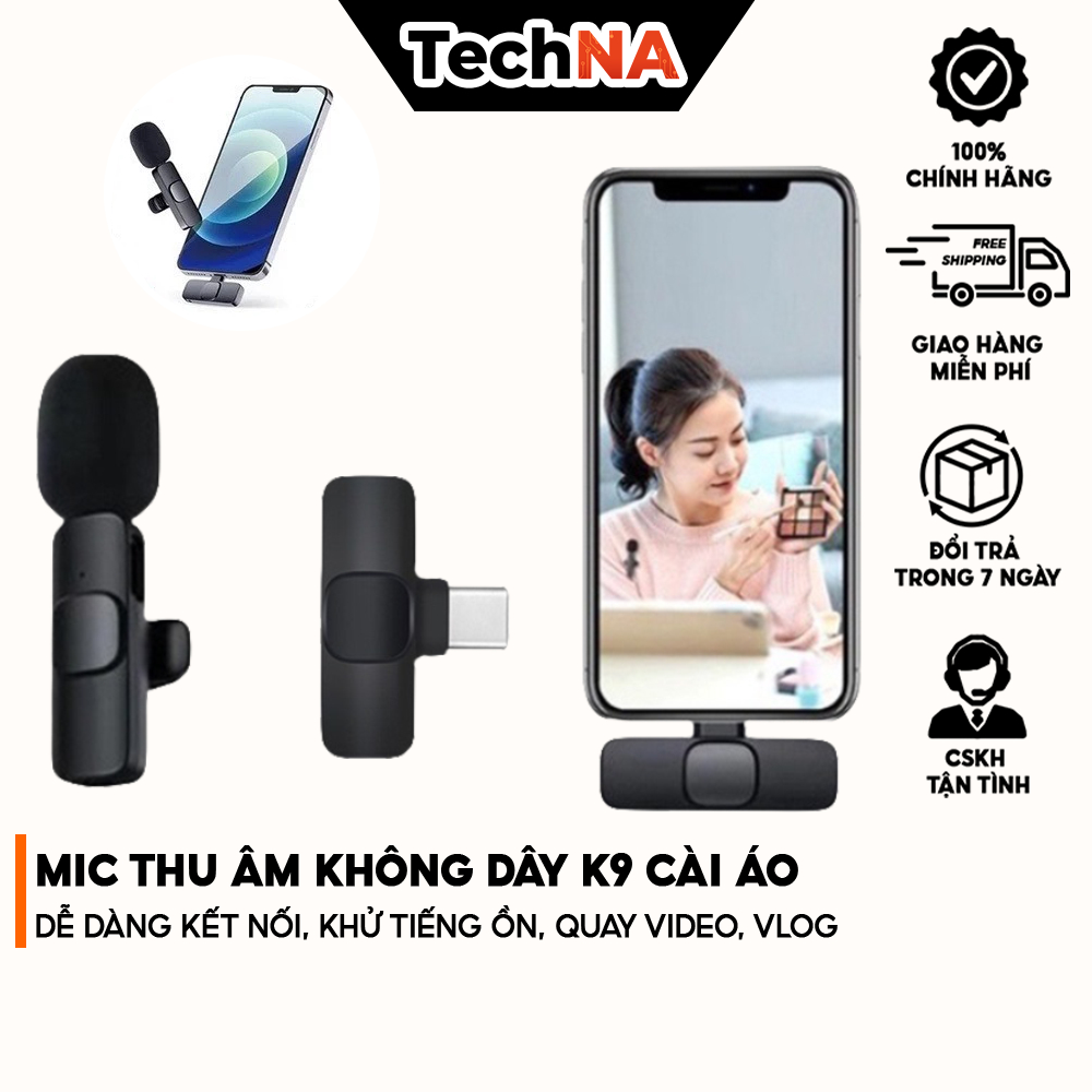  Mic Thu Âm Không Dây K9 Micro Cài áo Dễ Dàng Kết Nối Khử Tiếng Ồn Quay Video Vlog - TECHNA STORE 