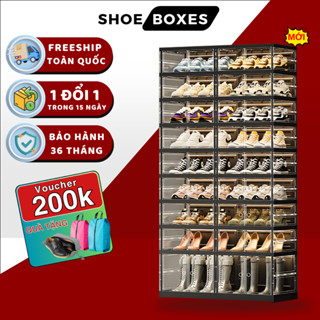 Tủ giày thông minh SHOE BOX 36 đôi [9104-8-1G] BLACK, chất liệu nhựa ABS nguyên sinh, có bánh xe