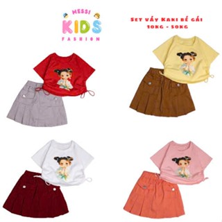 Set Váy Bé Gái 8Kg- 50Kg Áo Thun Cotton 4c Chân Váy Kaki Mềm Mịn Kèm Chip