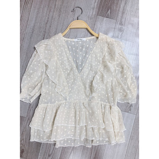 Xả New áo ren hoa nhí dập nổi màu be freesize45-53kg