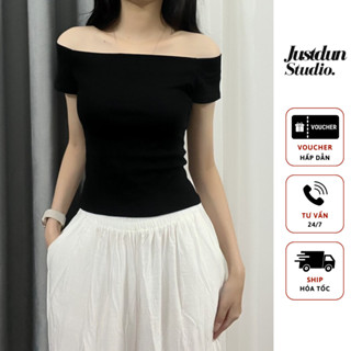 Áo trễ vai cộc tay Justdun A55 body cotton co giãn – phong cách nữ tính, quyến rũ