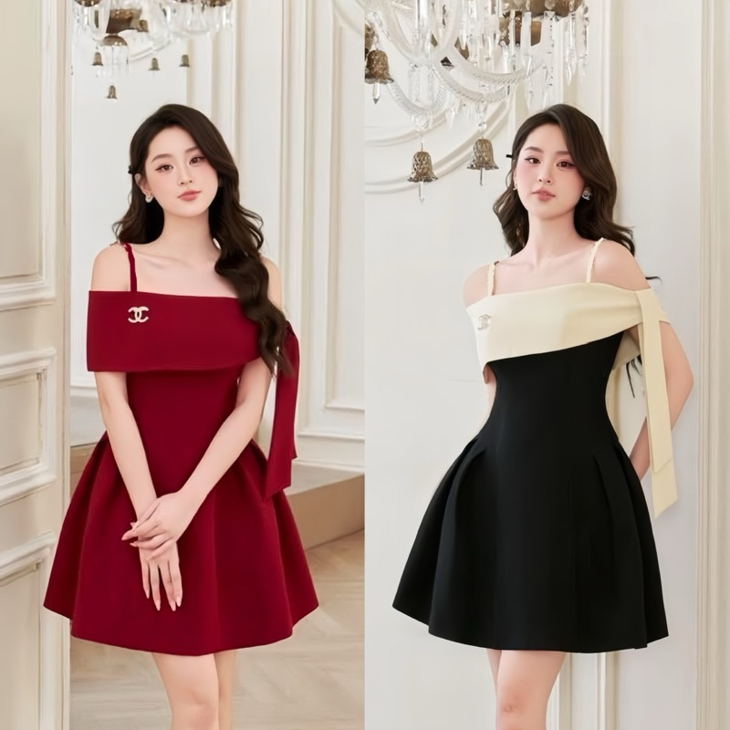 [𝐌𝐮𝐬𝐭 𝐇𝐚𝐯𝐞] Đầm thiết kế Shi Shang, đầm dự tiệc trễ vai buộc nơ dáng xoè thanh lịch, cao cấp | BigBuy360 - bigbuy360.vn