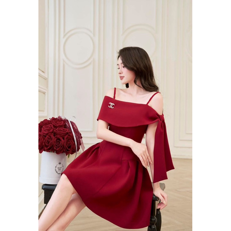 [𝐌𝐮𝐬𝐭 𝐇𝐚𝐯𝐞] Đầm thiết kế Shi Shang, đầm dự tiệc trễ vai buộc nơ dáng xoè thanh lịch, cao cấp | BigBuy360 - bigbuy360.vn