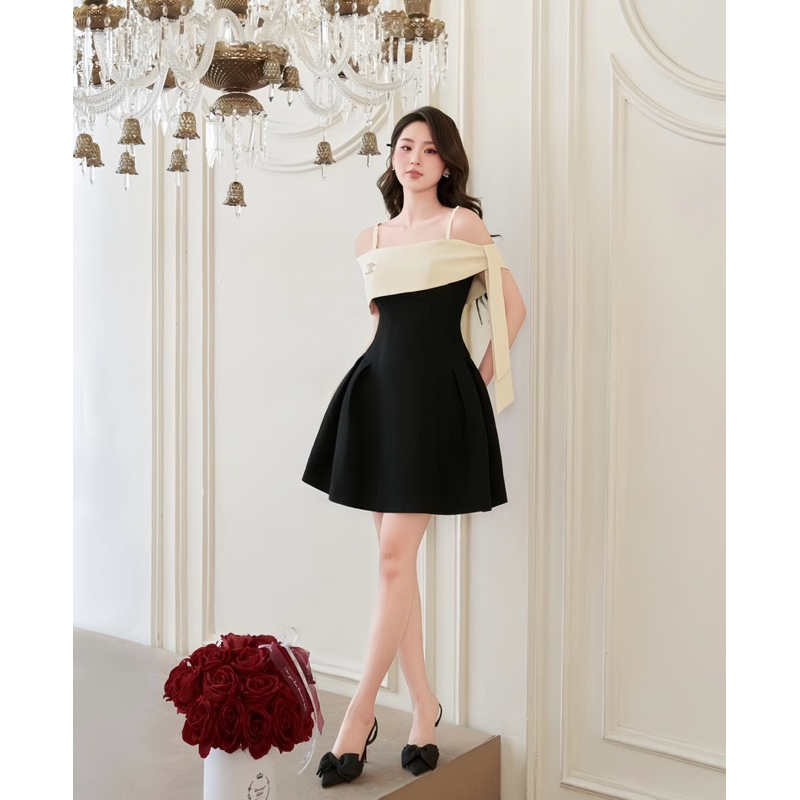 [𝐌𝐮𝐬𝐭 𝐇𝐚𝐯𝐞] Đầm thiết kế Shi Shang, đầm dự tiệc trễ vai buộc nơ dáng xoè thanh lịch, cao cấp | BigBuy360 - bigbuy360.vn