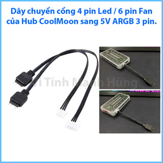  Dây chuyển cổng 4 pin Led hoặc 6 pin Fan của Hub Coolmoon ra cổng Led 5V ARGB 3 pin. 