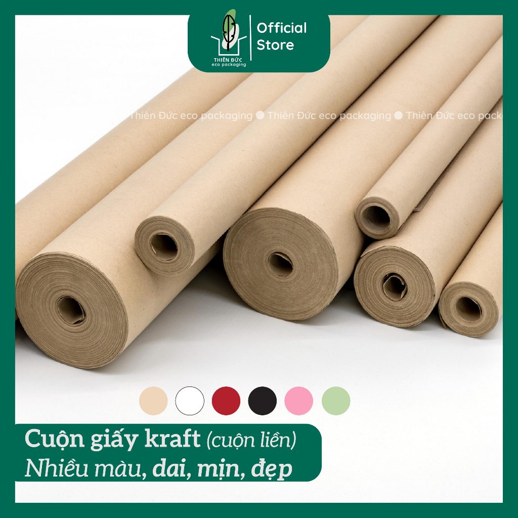 Cuộn giấy xi măng kraft ngoại khổ 51cm và 70cm mịn dai bóng. Cuộn liền bao gói hàng, gói hoa...