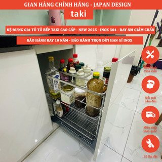 Giá Để Gia Vị Tủ Bếp TAKI CAO CẤP, INOX 304,  Ray Âm Giảm Chấn, Bảo Hành Vĩnh Viễn, Có Thợ Lắp