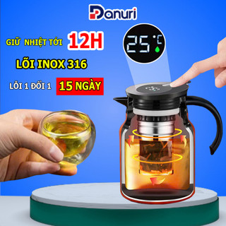  Ấm pha trà giữ nhiệt hiển thị đồng hồ bình pha trà giữ nhiệt lõi lọc inox 316 in hoa đào cá chép 